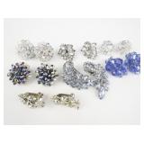 Group of 7 Bright Beaded & Rhinestone Base Metal Clip-On Earrings .