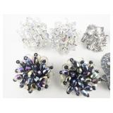 Group of 7 Bright Beaded & Rhinestone Base Metal Clip-On Earrings .