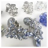 Group of 7 Bright Beaded & Rhinestone Base Metal Clip-On Earrings .