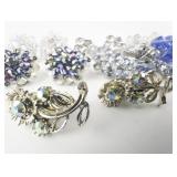 Group of 7 Bright Beaded & Rhinestone Base Metal Clip-On Earrings .