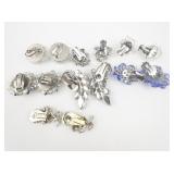 Group of 7 Bright Beaded & Rhinestone Base Metal Clip-On Earrings .