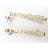 AVON 1979 Lattice Lace Solitaire CZ Accented Base Metal Dangle Earrings .