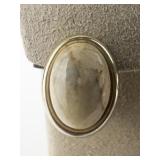 Oval Stone (Agate, Jasper ?)Yellow Plated Base Metal Omega Back Earrings .