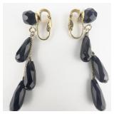 Black Beaded Base Metal Dangle Clip-On Earrings .