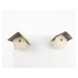 Super Unique Wooden Bird House Base Metal Post Back Pierced Earrings.