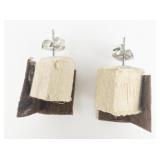 Super Unique Wooden Bird House Base Metal Post Back Pierced Earrings.