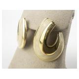 Napier Beige Enamel Swoop Gold Tone Base Metal Post Back Pierced Earrings.