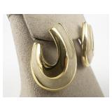 Napier Beige Enamel Swoop Gold Tone Base Metal Post Back Pierced Earrings.