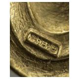 Napier Beige Enamel Swoop Gold Tone Base Metal Post Back Pierced Earrings.