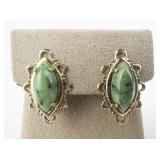 Bell Trading Post Serpentine (Dalmatian Jasper Or Jade?) Gold Tone Base Metal Clip-On Earrings .
