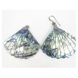 Abalone Shell sterling Silver French Wire Earrings .