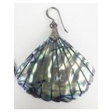 Abalone Shell sterling Silver French Wire Earrings .