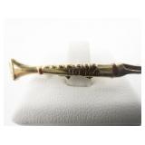Musical Instrument (Clarinet?) Honor Yellow Base Metal Bar Brooch. Red Enamel Highlights