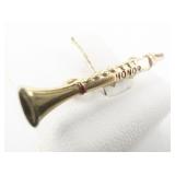 Musical Instrument (Clarinet?) Honor Yellow Base Metal Bar Brooch. Red Enamel Highlights