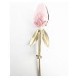 Pink Long Stem Rose Enamel Brooch .