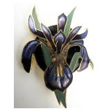Wm Spear Designs Beautiful Champleve Enamel Iris Gold Plated Copper Lapel Pin. Attached To Original Packaging