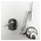 Obsidian White Base Metal Lapel Pin, Set With Obsidian.