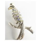 Tropical Bird With Aurora Borealis Rhinestones white Base Metal Brooch .