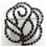 Black Jewel Rose white Base Metal Brooch .