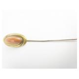 Coral Yellow Base Metal Stick Pin, Set With Coral.