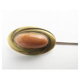 Coral Yellow Base Metal Stick Pin, Set With Coral.