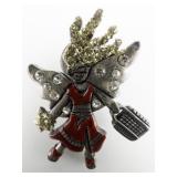 BLISS Red Enamel Dress, Glitzy Angel, Base Metal Lapel Pin.