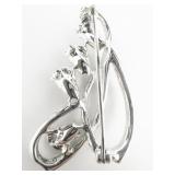 Vintage Fancy Rhinestone White Base Metal Brooch.