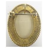 Peter Driscoll Scrimshaw Picture Of Sailing Ship Yellow Base Metal Pin/Pendant.