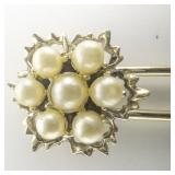 Simulated Pearl Cluster Yellow Plated Base Metal Hair Pin.