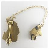 Viking Ship With Champleve Enamel Plate With Initials "UNFD", Attached With A Chain Is A Second Swedish Flag Pin. Yellow Base Metal Lapel Pin.