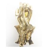 Napier Open Hand With Large Red Heart Shaped Rhinestone Yellow Base Metal Brooch .