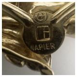 Napier Open Hand With Large Red Heart Shaped Rhinestone Yellow Base Metal Brooch .