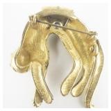 Florenza Green Eyed Panther With Moving Tail Yellow Base Metal Brooch. Rhinestone Set