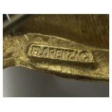 Florenza Green Eyed Panther With Moving Tail Yellow Base Metal Brooch. Rhinestone Set