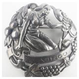Peruzzi (Italy) Virgo Lady With Grapevine Design Sterling Silver Pendant/Brooch.