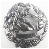 Peruzzi (Italy) Virgo Lady With Grapevine Design Sterling Silver Pendant/Brooch.