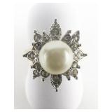 Pearl & CZ Accented Flower Yellow Plated 18K Gold Filled Ring. Size 4.75 - 5.