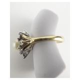 Pearl & CZ Accented Flower Yellow Plated 18K Gold Filled Ring. Size 4.75 - 5.