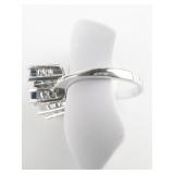 Blue & White CZ 3 Stone 915 Silver Ring. `