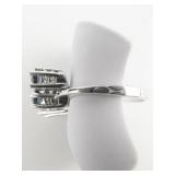 Blue & White CZ 3 Stone 915 Silver Ring. `