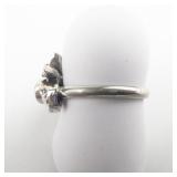 Blue Rhinestone Leafy Base Metal Adjustable Ring. Size 5-6.25.