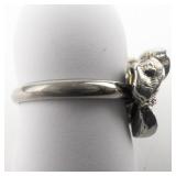 Blue Rhinestone Leafy Base Metal Adjustable Ring. Size 5-6.25.