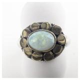 Opal Two-Tone Flower Sterling Silver Ring. Size 7.25 - 7.5.