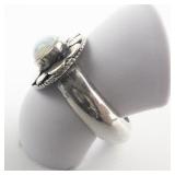 Opal Two-Tone Flower Sterling Silver Ring. Size 7.25 - 7.5.