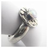 Opal Two-Tone Flower Sterling Silver Ring. Size 7.25 - 7.5.