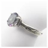 Mystic Topaz Solitaire Sterling Silver Ring. Size 8.75 - 9.
