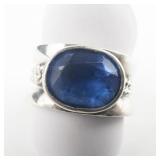Chapal-Zenray Oval Cut Blue Topaz (?) Wide Sterling Silver Ring. Size 7.5 - 7.75.