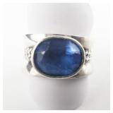 Chapal-Zenray Oval Cut Blue Topaz (?) Wide Sterling Silver Ring. Size 7.5 - 7.75.