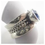 Chapal-Zenray Oval Cut Blue Topaz (?) Wide Sterling Silver Ring. Size 7.5 - 7.75.
