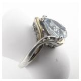 Richline Sky Blue Topaz & Diamond (?) Accented Sterling And 10K Yellow Gold Ring. Size 7.